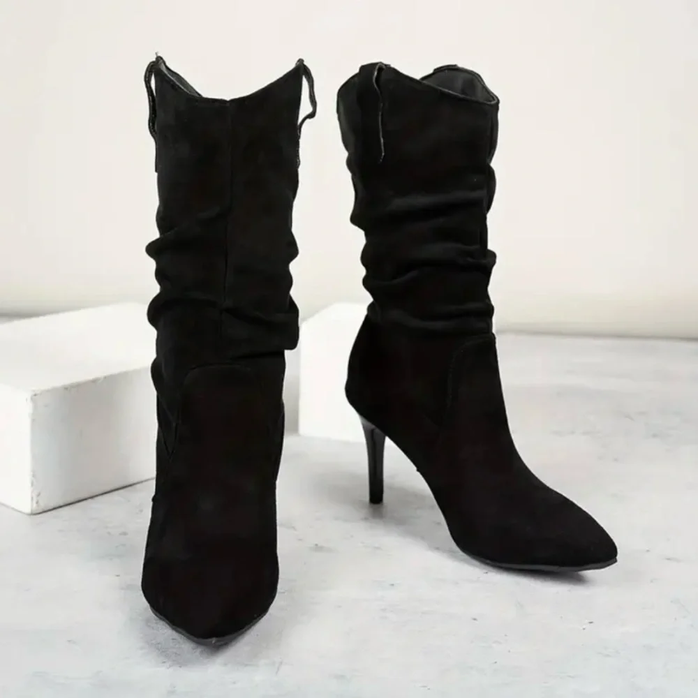 🔥2/$40🔥 Chic Women's Mid-Calf Boots - Pointed Toe, Stiletto Heel, Slip-On Design - Picture 2 of 8